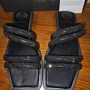 Vince Camuto Suede Sparkling Crystal Shine Sandals Peomi Black 6.5 M